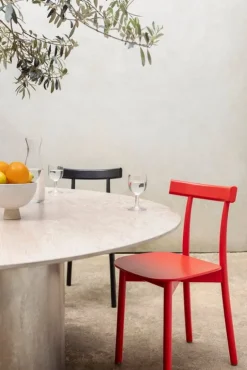 Nine Skinny side chair, red stained ash