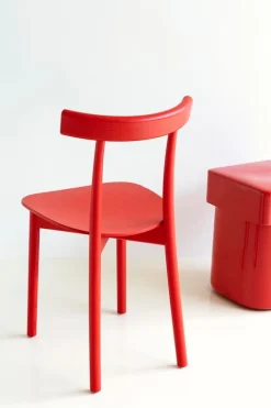Nine Skinny side chair, red stained ash