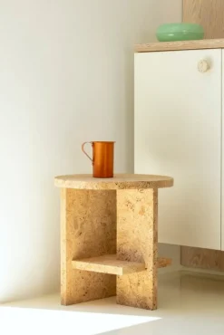 Nine Tee side table, round, natural cork