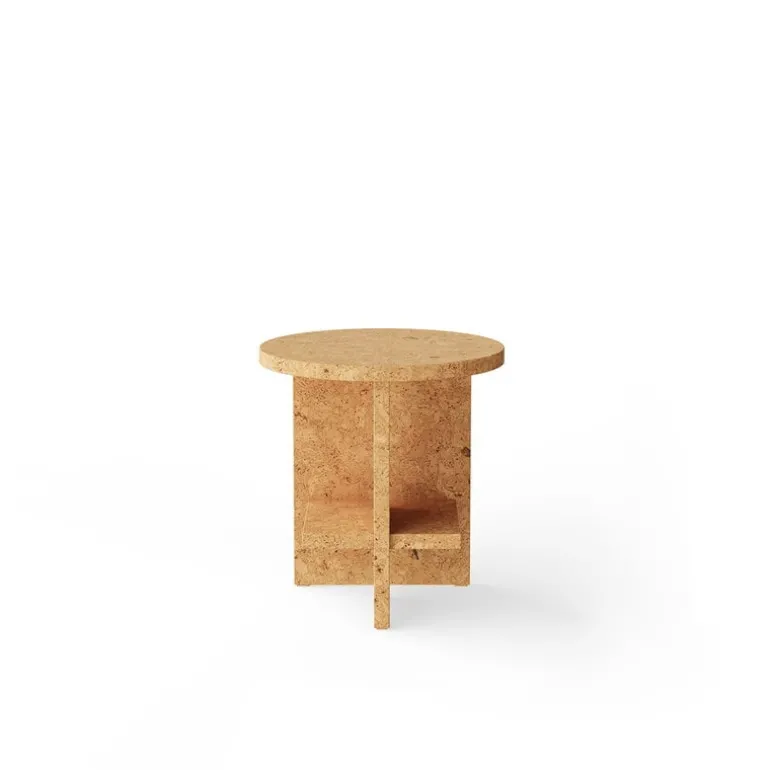 Nine Tee side table, round, natural cork