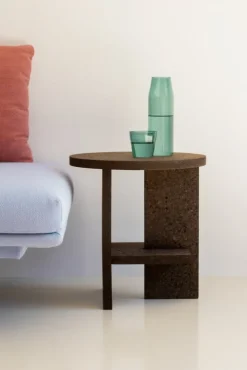 Nine Tee side table, round, smoked cork