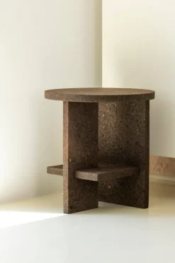 Nine Tee side table, round, smoked cork