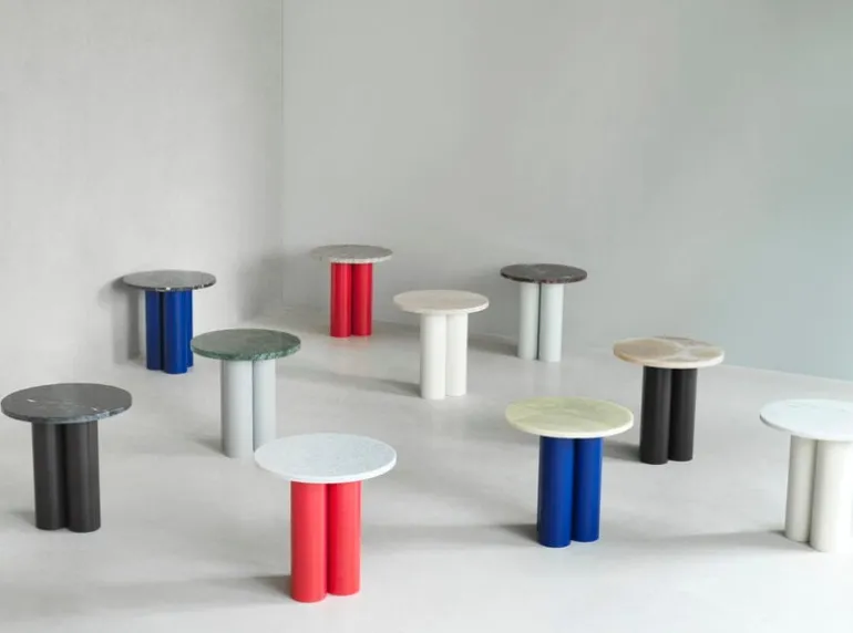 Normann Copenhagen Dit table, bright blue - Nero Marquina marble