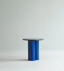 Normann Copenhagen Dit table, bright blue - Nero Marquina marble