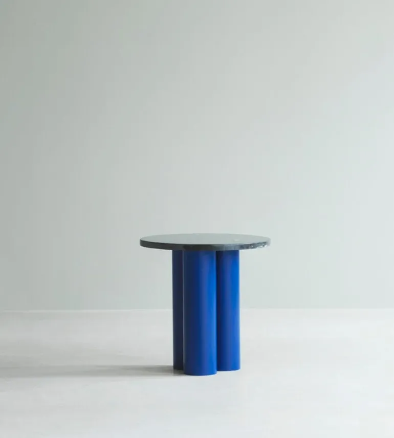 Normann Copenhagen Dit table, bright blue - Nero Marquina marble