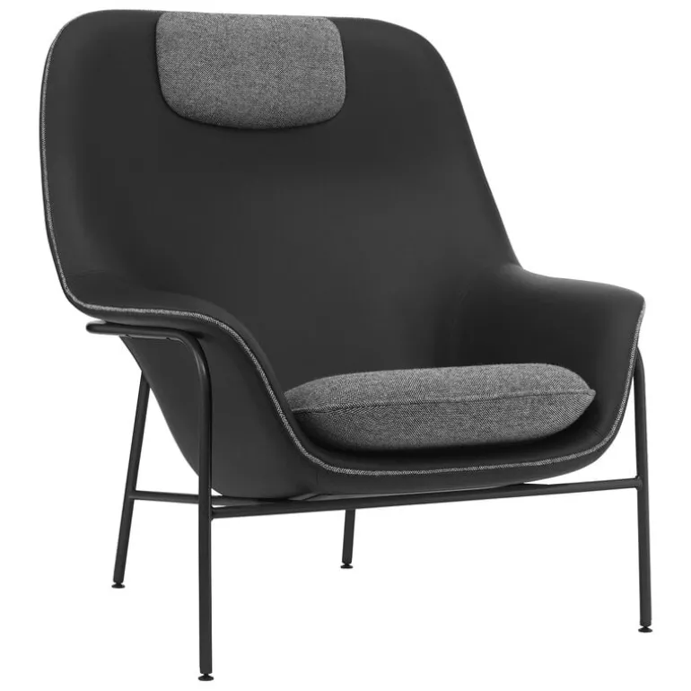 Normann Copenhagen Drape lounge chair, headr., black leather- Hallingdal 166- black