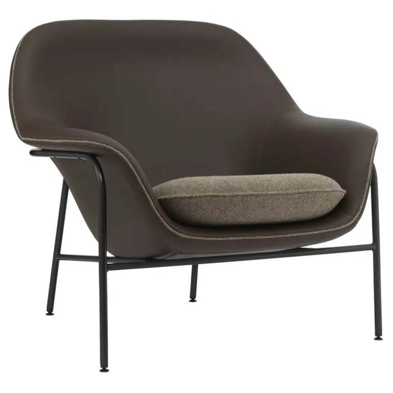 Normann Copenhagen Drape lounge chair, low, brown leather - Hallingdal 270 - black