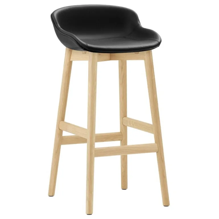 Normann Copenhagen Hyg bar stool 75 cm, oak - black leather Ultra