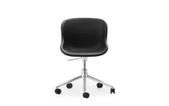 Normann Copenhagen Hyg chair with 5 wheels, swivel, aluminium - black leather Ultra