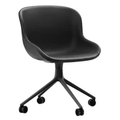 Normann Copenhagen Hyg chair with 4 wheels, swivel, black - black leather Ultra