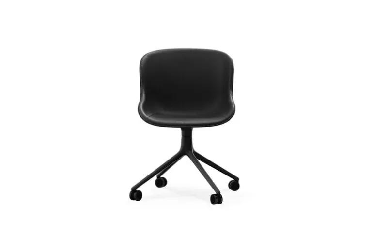 Normann Copenhagen Hyg chair with 4 wheels, swivel, black - black leather Ultra