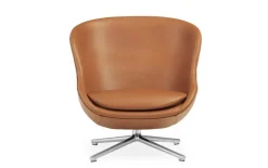 Normann Copenhagen Hyg lounge chair, low, swivel and tilt, aluminium-brandy leather