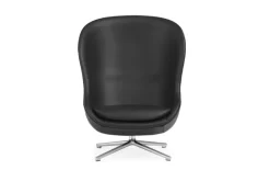 Normann Copenhagen Hyg lounge chair, high, swivel, aluminium - black leather Ultra