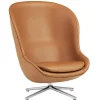Normann Copenhagen Hyg lounge chair, high, swivel and tilt, aluminium-brandy leathe