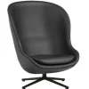 Normann Copenhagen Hyg lounge chair, high, swivel, black - black leather Ultra