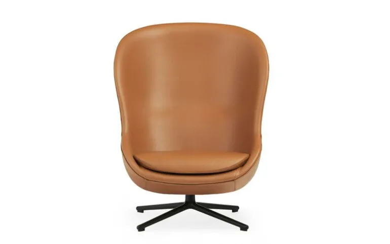 Normann Copenhagen Hyg lounge chair, high, swivel, black - brandy leather Ultra