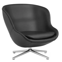 Normann Copenhagen Hyg lounge chair, low, swivel, aluminium - black leather Ultra