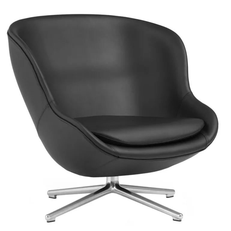 Normann Copenhagen Hyg lounge chair, low, swivel, aluminium - black leather Ultra