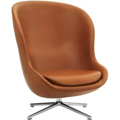 Normann Copenhagen Hyg lounge chair high, swivel, aluminium - brandy leather Ultra