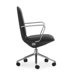 Normann Copenhagen Off chair with 5 wheels, armrests, alu. - black leather Ultra