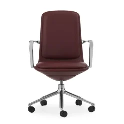 Normann Copenhagen Off chair with 5 wheels, armrests, alu. - brown leather Ultra