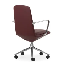 Normann Copenhagen Off chair with 5 wheels, armrests, alu. - brown leather Ultra