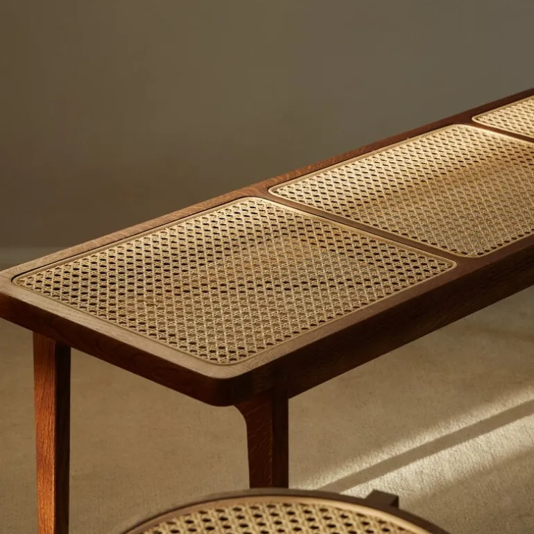 NORR11 Le Roi bench, dark smoked ash - rattan