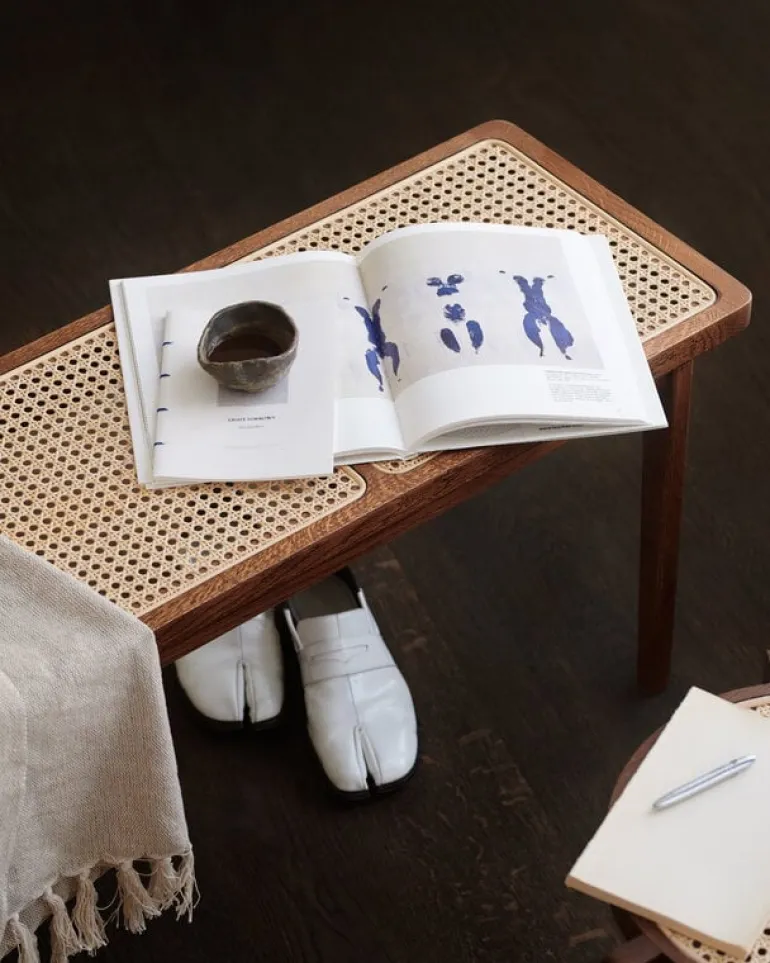 NORR11 Le Roi bench, dark smoked ash - rattan