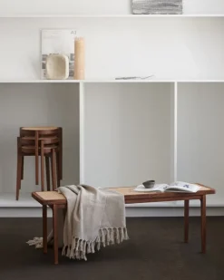 NORR11 Le Roi bench, dark smoked ash - rattan