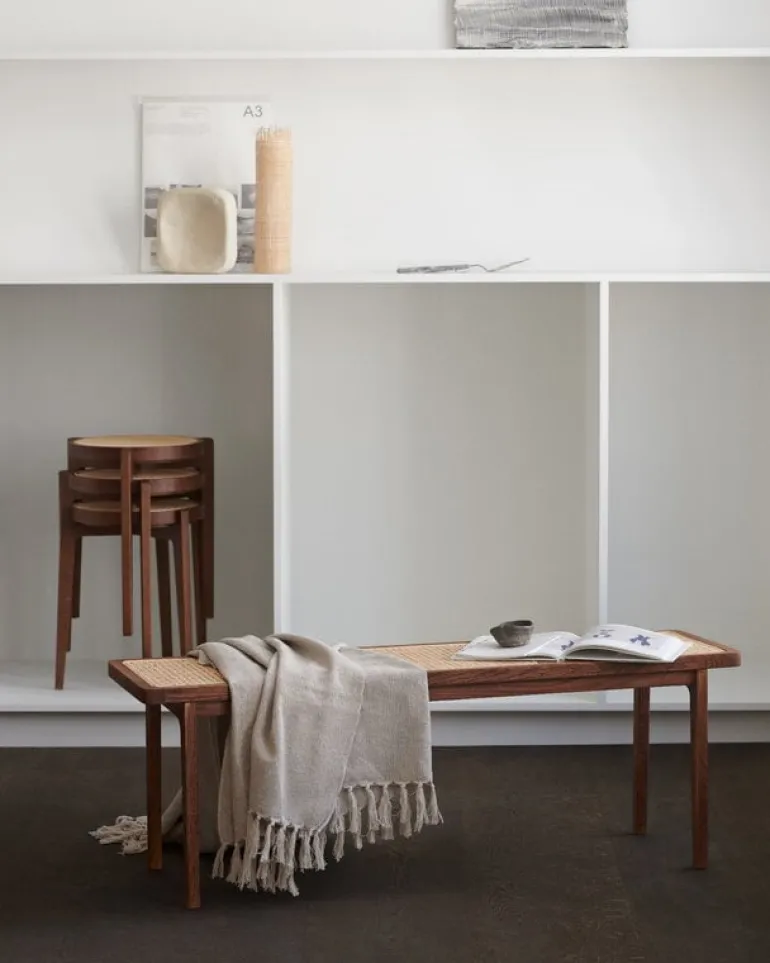 NORR11 Le Roi bench, dark smoked ash - rattan