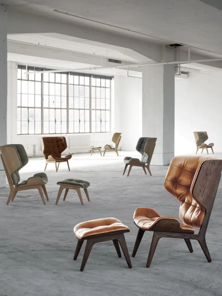 NORR11 Mammoth ottoman, dark smoked oak - Dunes Camel 21004 leather