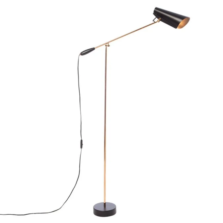 Northern Birdy floor lamp, black - brass
