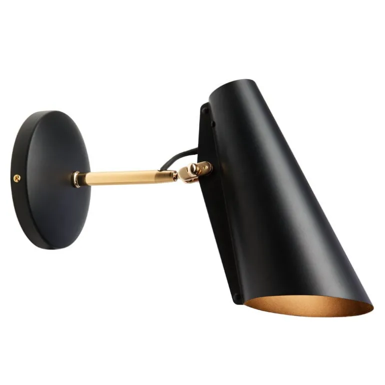 Northern Birdy wall lamp, black - brass