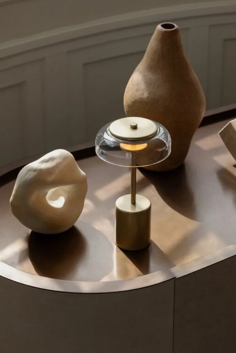 Nuura Blossi Mini portable table lamp, Nordic gold - clear