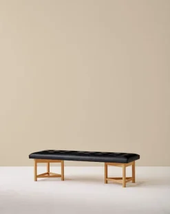 Ornäs Kolmiojalka bench, 180 cm, oak - black leather