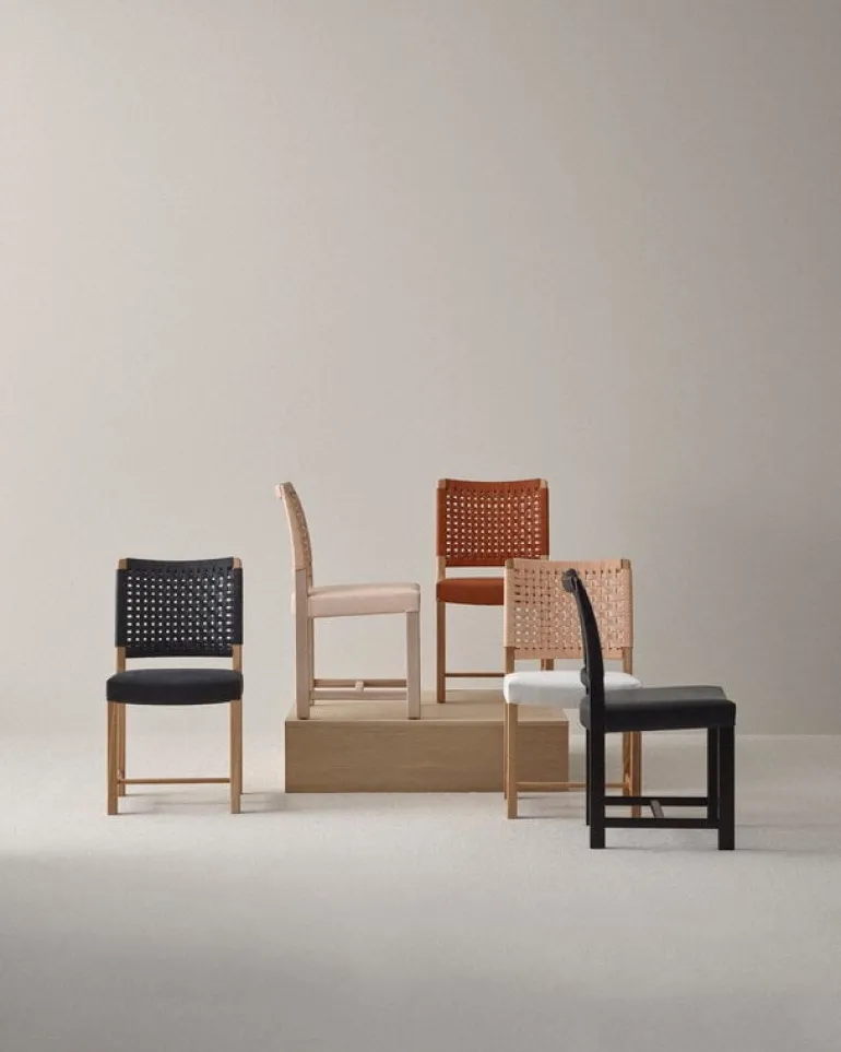 Ornäs Näyttely chair, oak - nude leather - linen seat