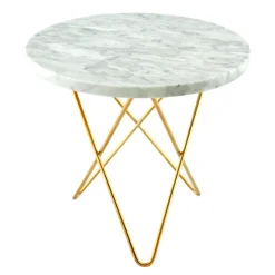 OX Denmarq Mini O table, brass - white Carrara