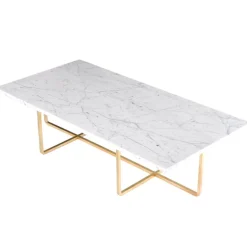OX Denmarq Ninety table, large, white marble - brass