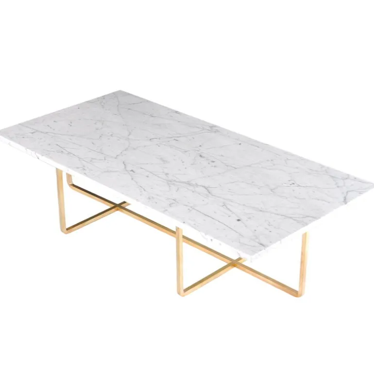 OX Denmarq Ninety table, large, white marble - brass