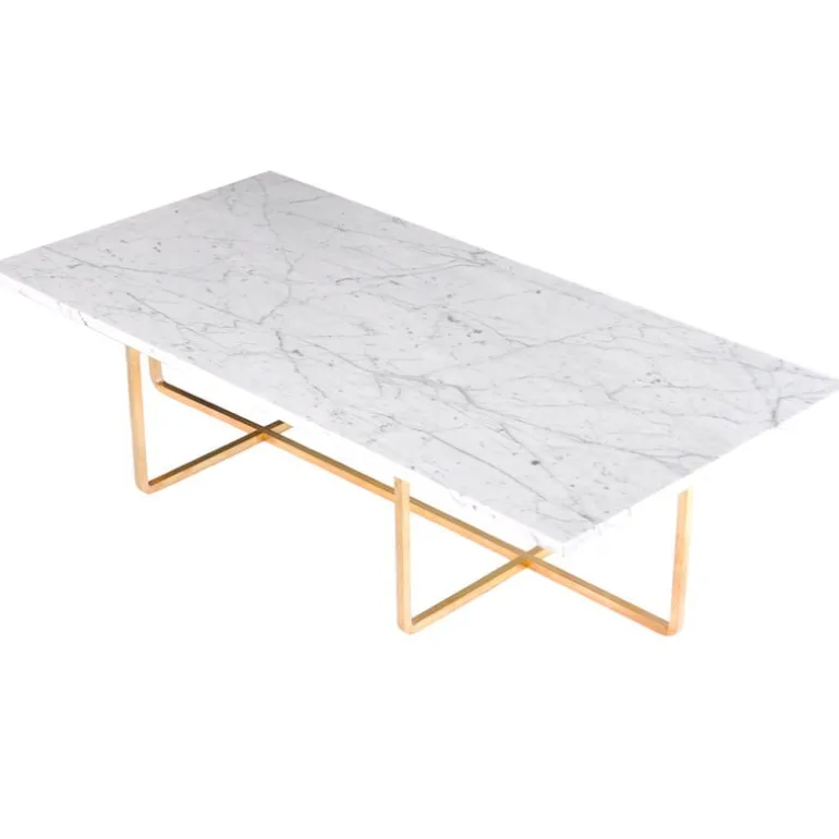 OX Denmarq Ninety table, large, white marble - brass