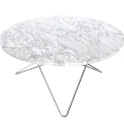 OX Denmarq O table, stainless steel - white marble