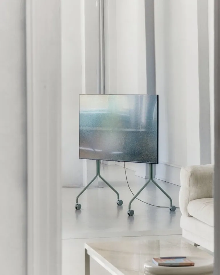 Pedestal Moon Rollin' TV stand, mossy green