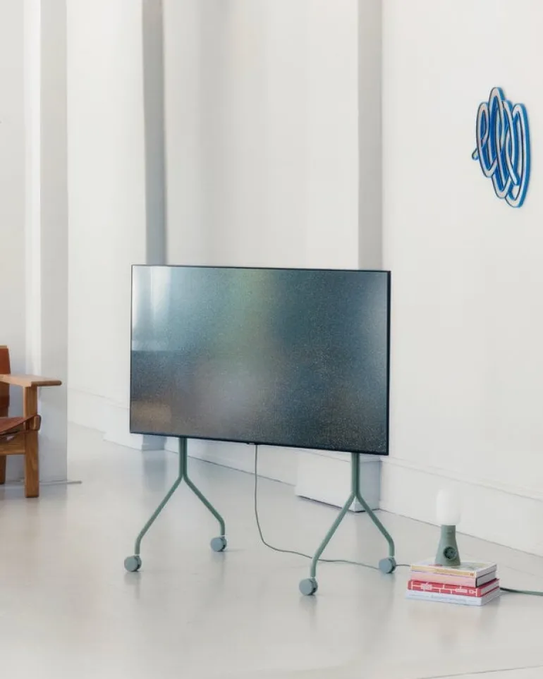 Pedestal Moon Rollin' TV stand, mossy green