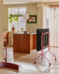 Pedestal Moon Rollin' TV stand, bubble gum