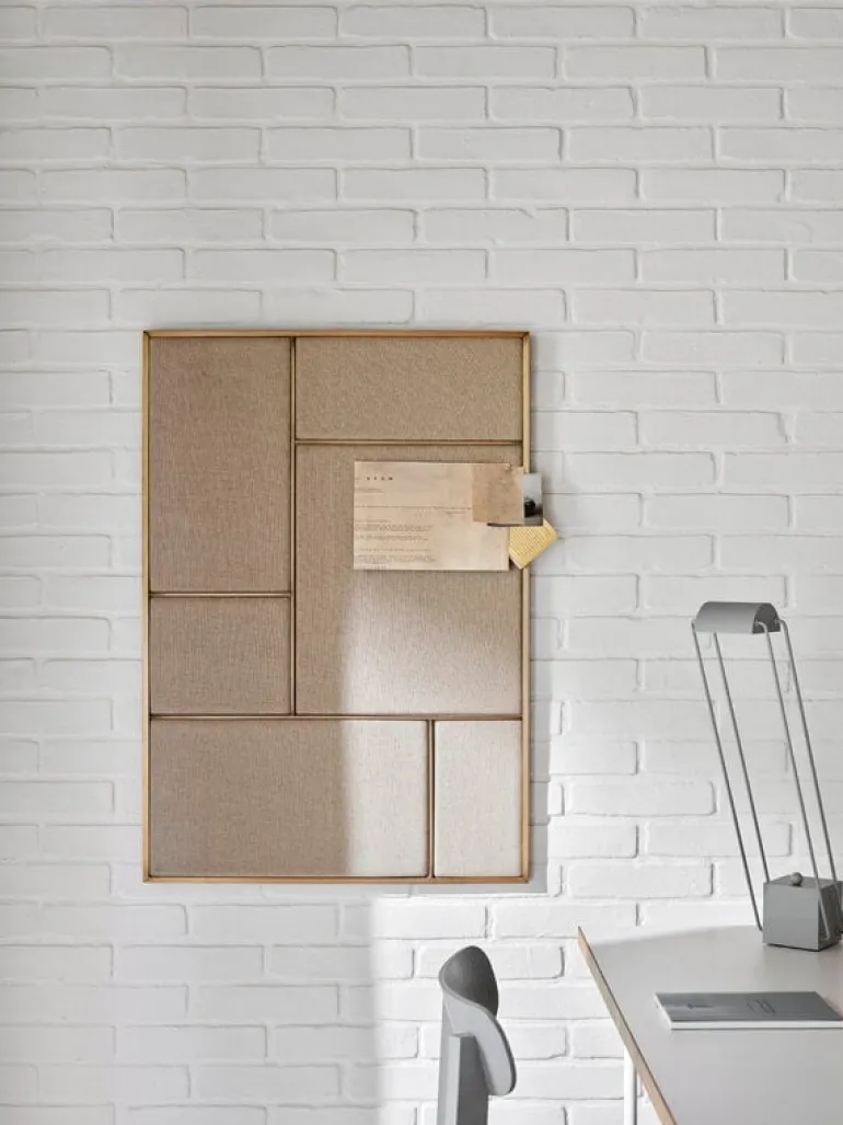 PLEASE WAIT to be SEATED Nouveau Pin board, large, brass - natural canvas