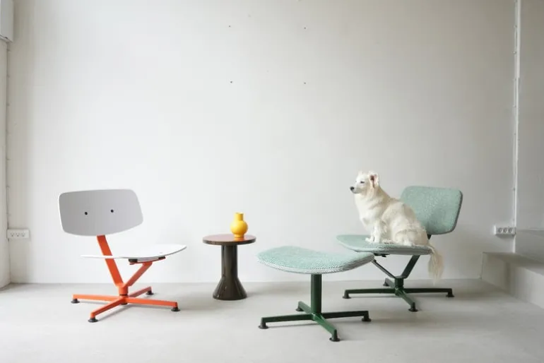 Raawii Arba lounge chair, plywood, orange - light grey