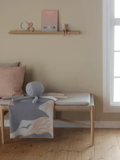 Røros Tweed Fugl og fisk throw, 100 x 135 cm, grey - beige