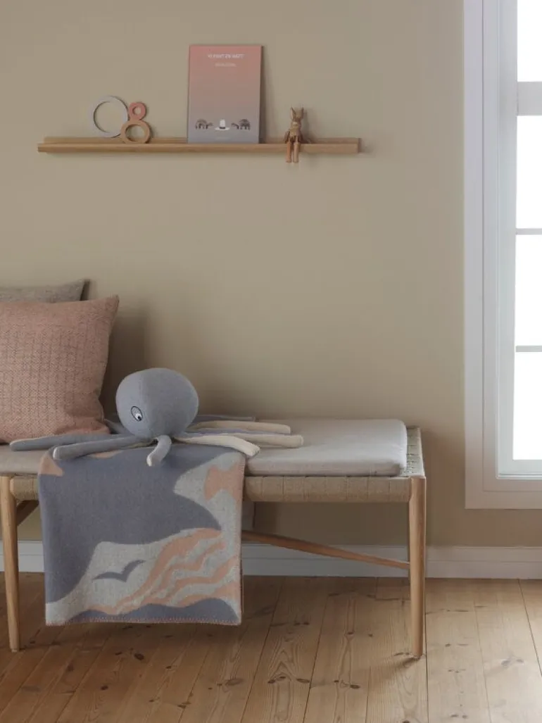 Røros Tweed Fugl og fisk throw, 100 x 135 cm, grey - beige