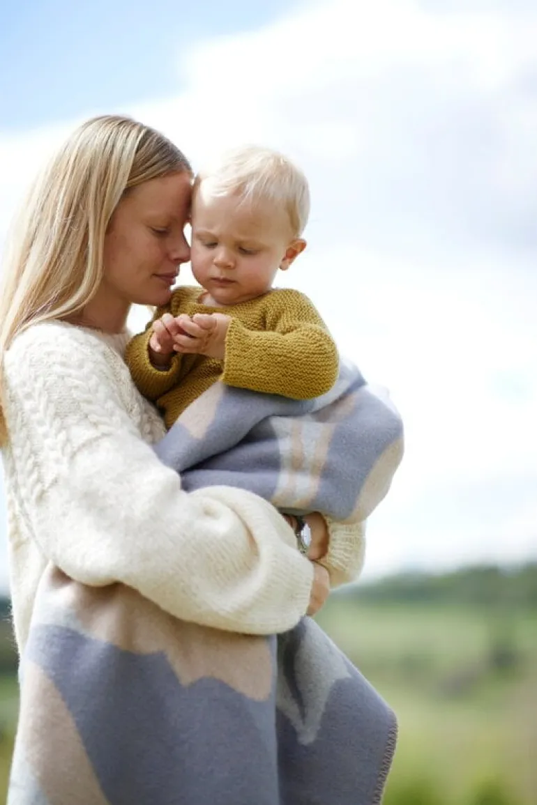 Røros Tweed Fugl og fisk throw, 100 x 135 cm, grey - beige