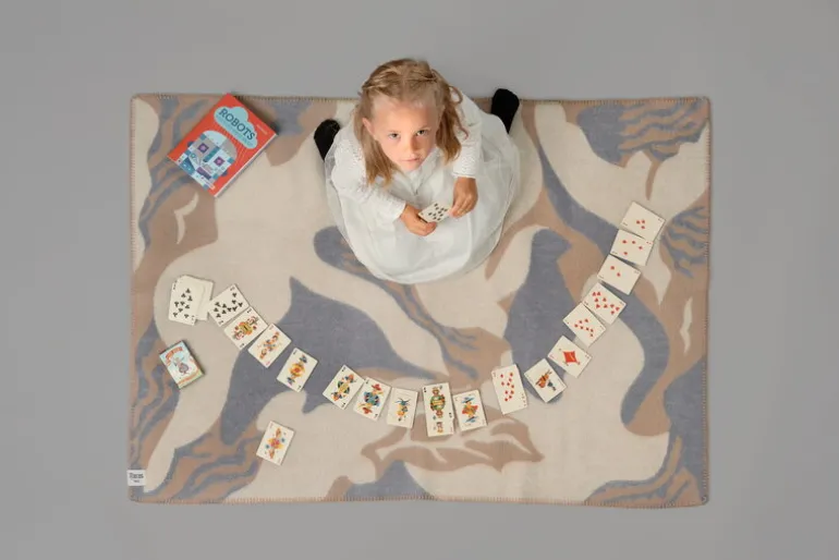 Røros Tweed Fugl og fisk throw, 100 x 135 cm, grey - beige